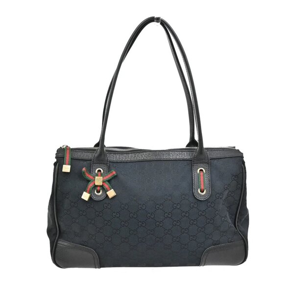GUCCI Logo Sherry GG Pattern Shoulder Tote Bag Canvas Leather Black - Picture 1 of 13